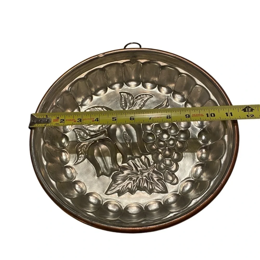 Copper Large Cake Jello Mold Tulip Flowers Grapes Tin Lined - w/Hook   Vintage